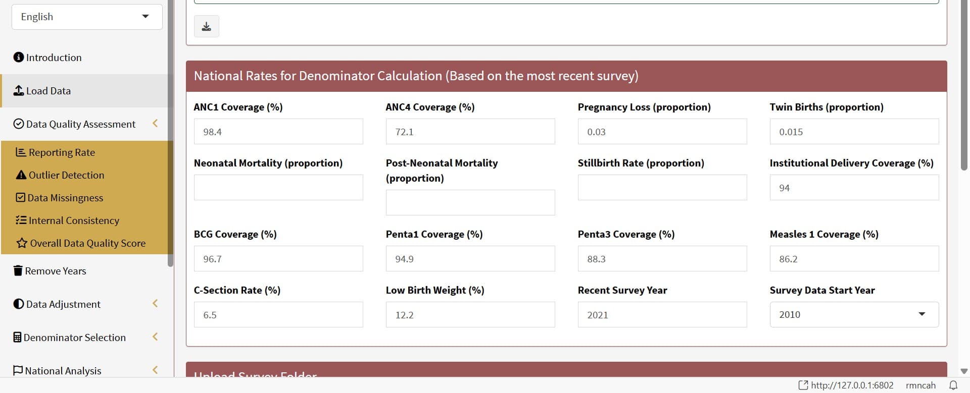 Analysis parameters
