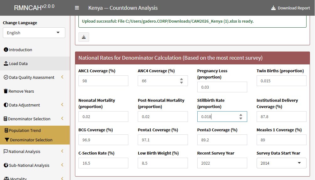 National rates for denominator calculation